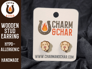 Dog Wood Stud Earrings - Animal Fashion Earring - Stud Earring - Charm and Char